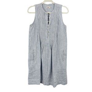 Faherty Blue & White Striped Linen Shift Dress Sleeveless Pleat Front - Size XS